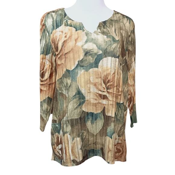 ALFRED DUNNER Artsy Floral Knit Top Blouse Medium Yellow Green Bloom Comfort - Picture 2 of 7